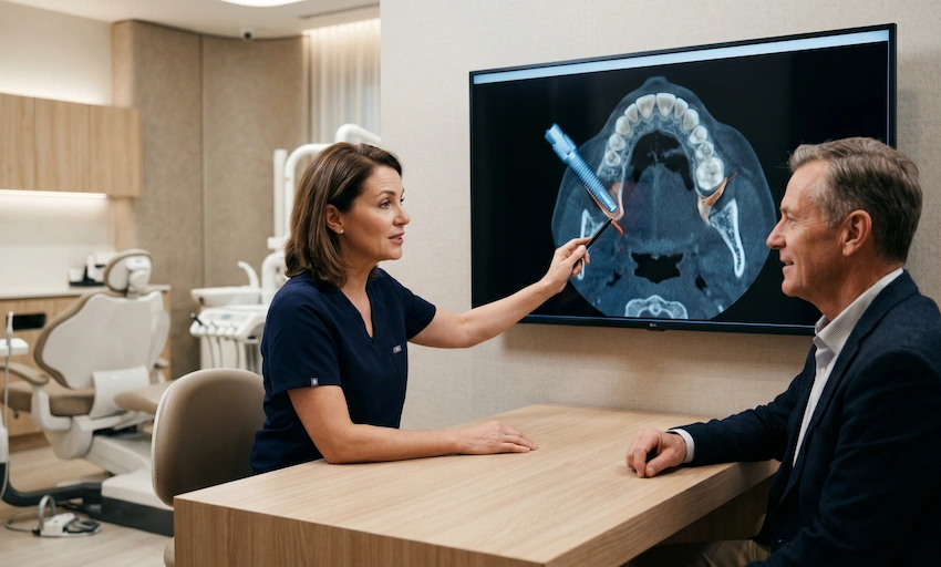 dental implant consultation dentist explaining ct scan