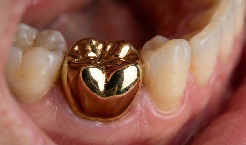 full gold crown molar close up