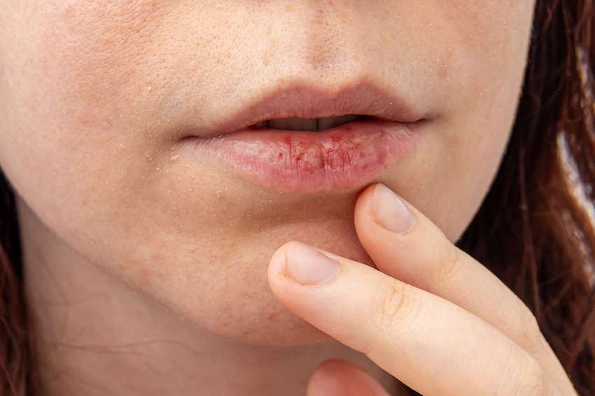 severe chapped cracked lips sore close up